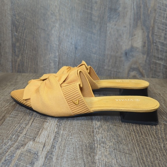 VIVAIA Pointed-Toe Knot Mules Size 40 US 9 Mustard Yellow Low Heel Slip On Yaffa - Picture 7 of 13